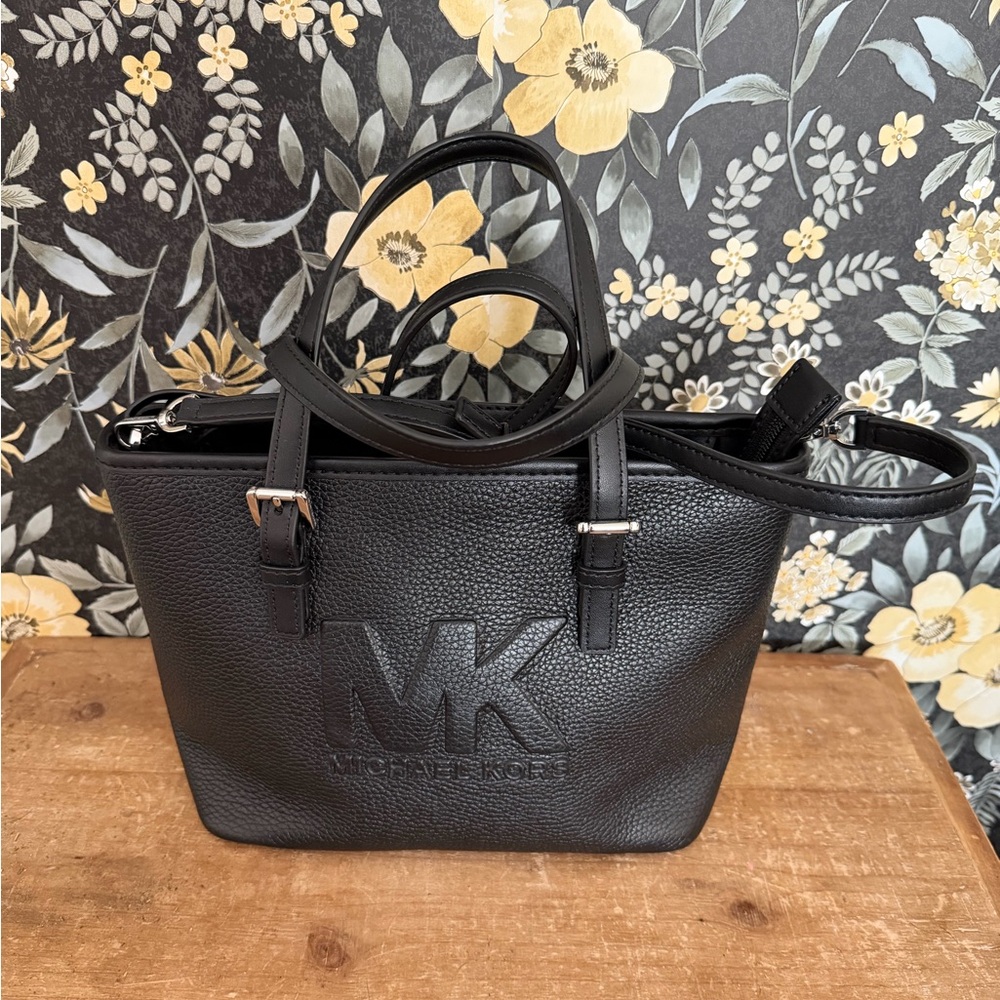 Michael Kors Black Pebbled Leather MK Mini Tote